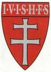 A coat-of-arms depicting a two-barred cross