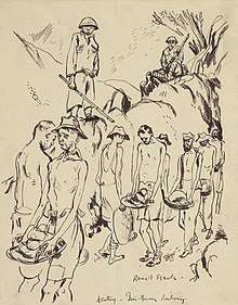 In the Jungle - Working on a Cutting. Rock Clearing after Blasting Art, 1943 by Ronald Searle