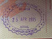 Indian entry stamp at New Deli Indira Gandhi International Airport.