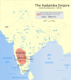 Map of Kadamba Empire in 500 AD