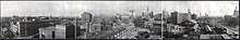 A panorama of Indianapolis in black and white