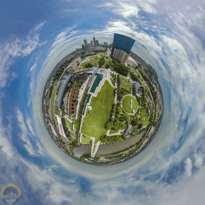 The same image of Indianapolis distorted into a circle