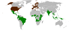 World map indicating the member states of the International Coffee Organization.