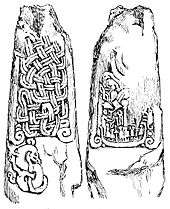 Black and white illustration of an inscribed cross-shaft