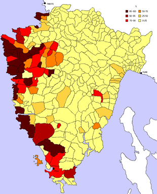 Colour-coded map of Istria
