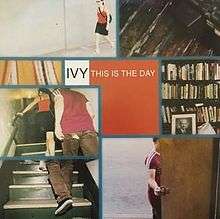 A collage of the three band members walking on a sidewalk, climbing up a staircase, and closing a door; shots of a library and a wooden floor also appear, with the song's title in orange and white in the center of the collage.