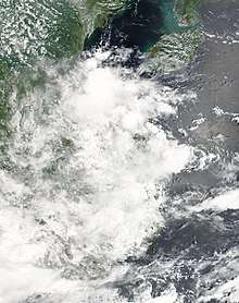 In this picture the circulation center is displaced from the convection which is moving over Vietnam