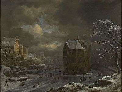 Painting of a city scene in winter