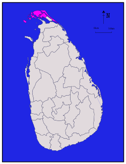 Area map of Jaffna District, in the peninsula to the north, in the Northern Province of Sri Lanka