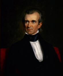 A half-length painting of Polk, looking to one side