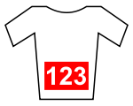 A jersey with a white rider number on a red background