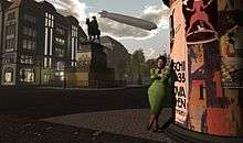 Jo Yardley stands on Unter den Linden, The 1920s Berlin Project, part of the virtual world Second Life
