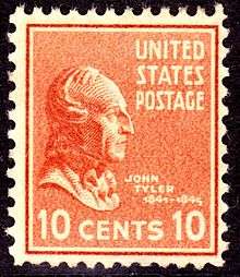 Historical ten-cent stamp with Tyler's profile