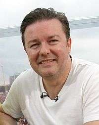 Colour photograph of Ricky Gervais in 2005