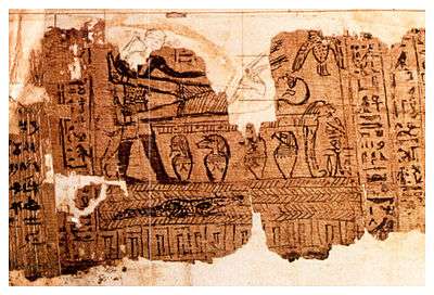 A piece of papyrus with Egyptian writing upon it.