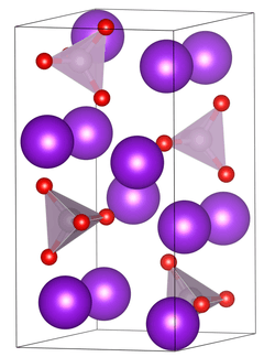 Unit cell of the anhydrous tripotassium phosphate under standard conditions (low temperature modification).