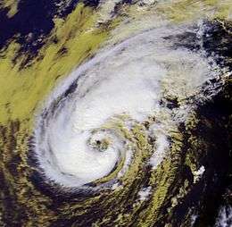 Satellite imagery showing a large tropical storm on the cusp of becoming a hurricane