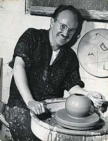 Karl Martz, 1951, at the potter's wheel.