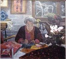 Painting of Kathleen Whyte at work