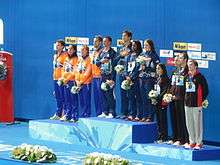 The medal ceremony at the 2015 World Championships in Kazan, Russia