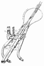 Illustration showing arrangement of tube tunnels and platforms as if ground is transparent