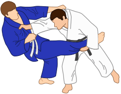 Illustration of Kibisu-gaeshi (One-hand reversal) Judo throw.