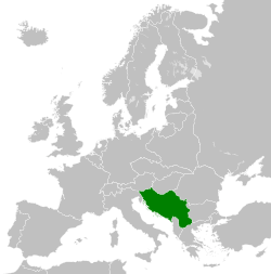 Map highlighting the location of Yugoslavia