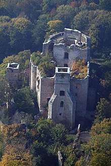 Ruins of a fortress with a small tower