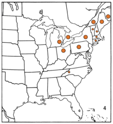 Map showing the range of Crataegus brainerdii