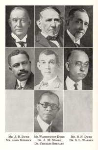Mr. J.B. Duke, Washington Duke, B.N. Duke, John Merrick, A.M. Moore, S.L. Warren, and Dr. Charles Shepard.