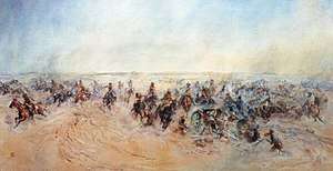 Painting by Lady Butler of the charge at Huj