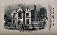 A wood engraving of the boys' school in Islington, which was a large two-storey building.