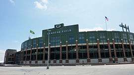 A photo of the exterior of Lambeau Field
