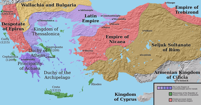  Multi-coloured map of Latin and Byzantine Empires