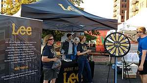 A Lee Jeans booth at a local 5k race in Kansas City.
