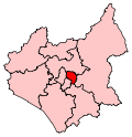 A small constituency, located in the centre of the county, to the east of two other small constituencies.