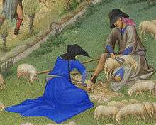 Sheep shearing as depicted in Les Très Riches Heures du Duc de Berry.