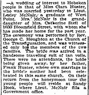 McNair's wedding announcement in 1905 newspaper thumb