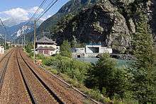View of the Bissorte 1 power station and the entrance tunnel to Super Bissorte from the Culoz–Modane railway.