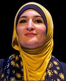 Linda Sarsour speaking at a panel discussion