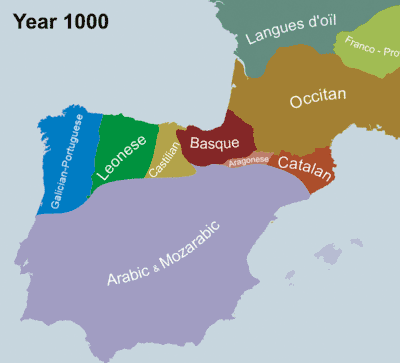 Animated map of linguistic changes in Spain from 1000 to 2000 AD