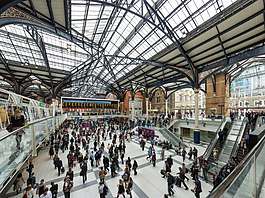 Interior view of Liverpool Street station's main concourse