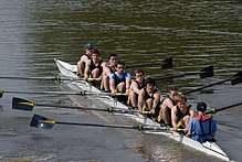 The College First VIII racing in Eights Week - rowing is one of the sporting activities of students at Oxford