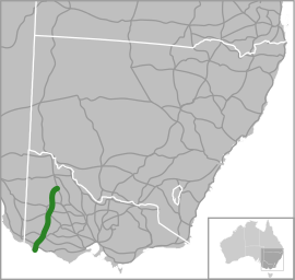 Road map showing a north-south road in Victoria's west covering most of the length of the state