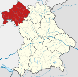 Map of Bavaria with the location of Lower Franconia highlighted