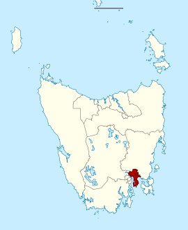 Map of the Tasmanian Legislative Council divisions, Rumney highlighted in crimson.