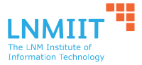 The official logo of The LNM Institute of Information Technology, consisting of 6 orange squares arranged in rows of 3-2-1 to the right of the word LNMIIT in light blue. The full name of the institute is written below the acronym.
