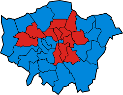 A coloured map of the boroughs of London