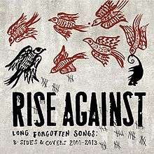 The album cover art, which features a drawing of six red birds and one black bird. One of the red birds is holding a rat. Tally marks are scattered toward the bottom of the cover.