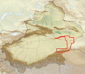Lop Nur Wild Camel Reserve boundaries, in southeast of Xinjiang Province
